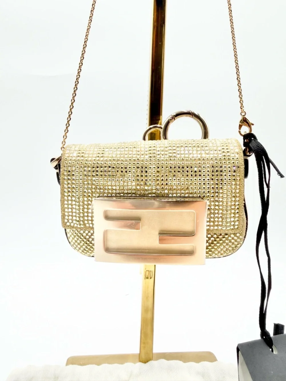 Fendi Crystal Vitello Laminato FF Nano Maxi Buckle Baguette Charm - Picture 2 of 8